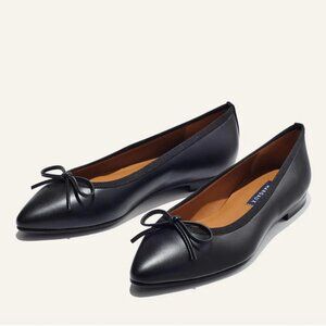 Margaux Pointed Toe Leather Ballet Flats - Black